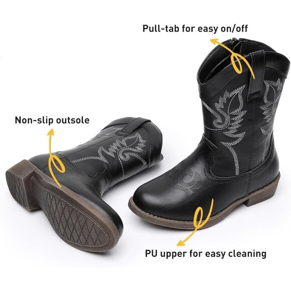 Blikcon Girls Glitter Cowgirl Boots Western Mid-Calf Riding Shoes (All Kids) - Picture 3 of 7